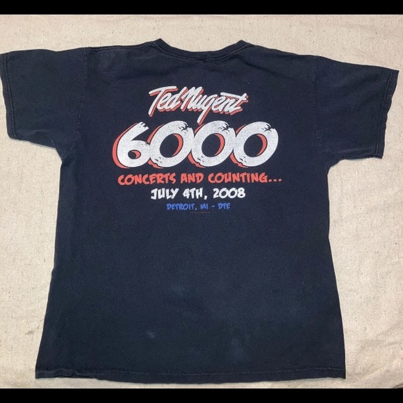 Ted Nugent 6000th Detroit Rock Tee Concert 2008 Black T-Shirt Size L Men’s Faded - Picture 5 of 9